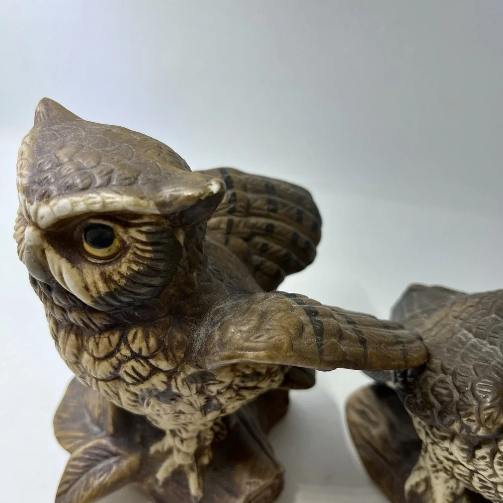 Vintage Homco Porcelain Owl On A Branch Figurines 5 X 4 Inches Set Of 2